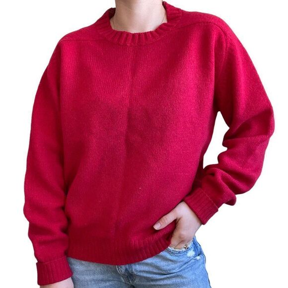 Vintage Womens 1970s LL Bean Cherry Red Wool Crewneck Sweater Made in Ireland - Picture 6 of 7